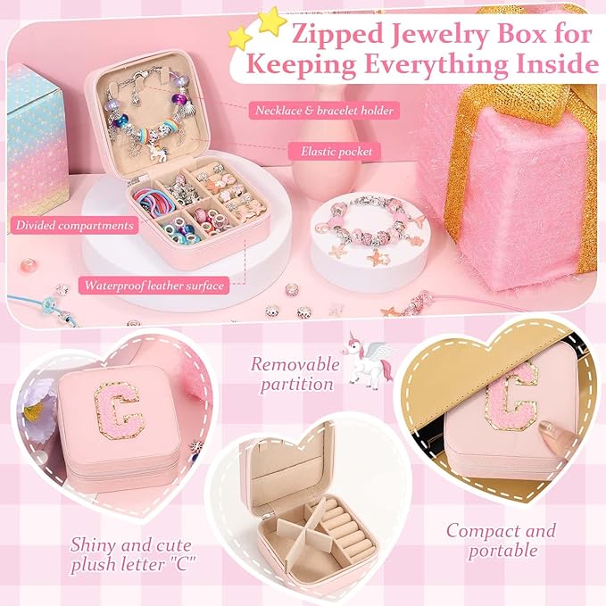 110 Charm Bracelet Making Kit, Jewelry Making Kit for Girls DIY Bead Necklace Kit with Initial Bracelet Box Unicorns Crafts Arts Girls Toys Age 8-12 Birthday Valentines Day Gifts for Kids - C