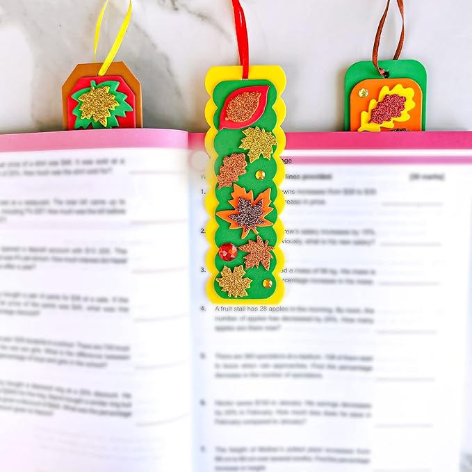 Winlyn 36 Sets Fall Craft Kits Fall Crafts DIY Fall Leaf Bookmarks Decorations Art Sets Autumn Maple Leaf Glitter Leaf Foam Stickers Arts and Crafts for Kids Thanksgiving Halloween Classroom Activity