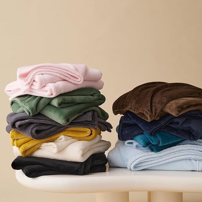 CozyLux Fleece Bed Blankets Queen Size Black - 300GSM Soft Lightweight Cozy Plush Fuzzy Microfiber Flannel Blanket for Travel Camping Chair and Sofa, 90x90 inches