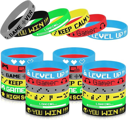 TUPARKA 60 Pieces Video Game Bracelets Rubber Wristbands Colored Silicone Wristbands Supplies for Game Party Birthday Party Party Favors, 6 Styles