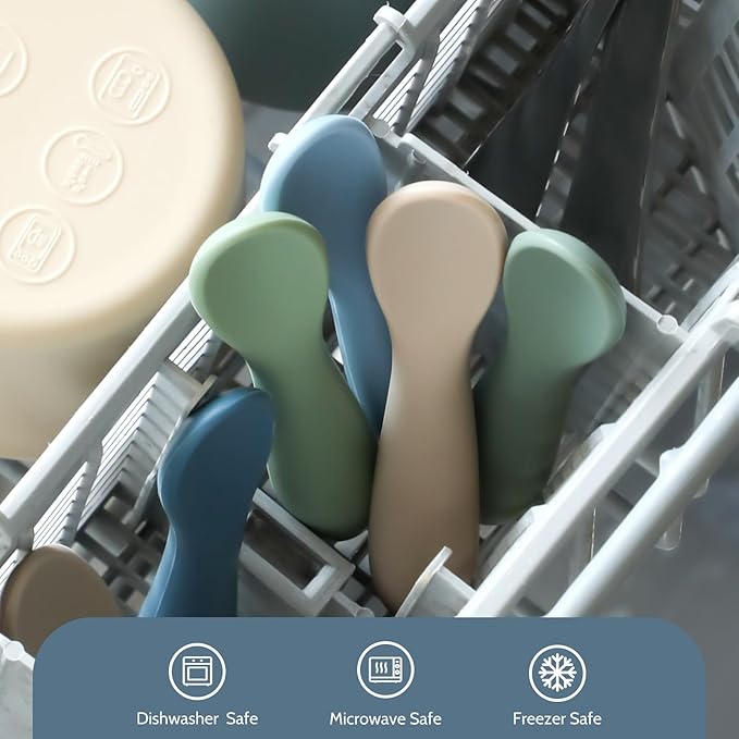 6 Pack Baby Spoons, First Stage Spoons, Shorter Length for Self Feeding, 6+ Months, Baby Training Spoons Infant Spoons, Food Grade Silicone, Dishwasher Safe & Boil-proof