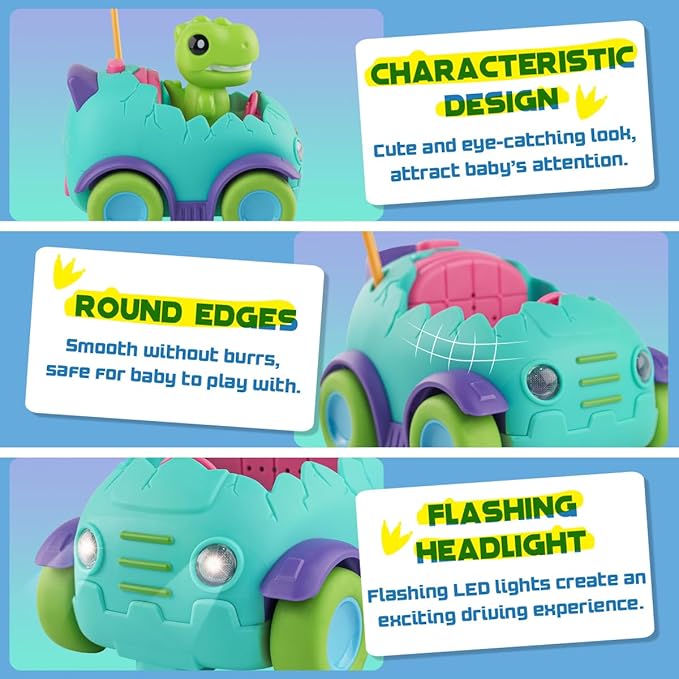 Nueplay Remote Control Car for Toddler Age 2 3 4 5, Electric RC Car Toys with Light & Music, Toddler Dinosaur Toys, Dino Race Car Vehicles, Dinosaur Figures Truck, Birthday Gift for Boys & Girls Green