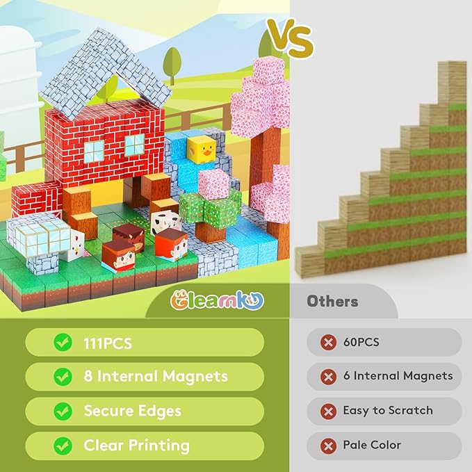 Magnetic Block Set - 111-Piece Magnetic Building Blocks - Ranch Mine Craft Magnetic Blocks Set, Magnetic Blocks for Kids Ages 4,5,6,7,8 STEM Montessori Sensory Building Game Toy Gift for Boys,Girls