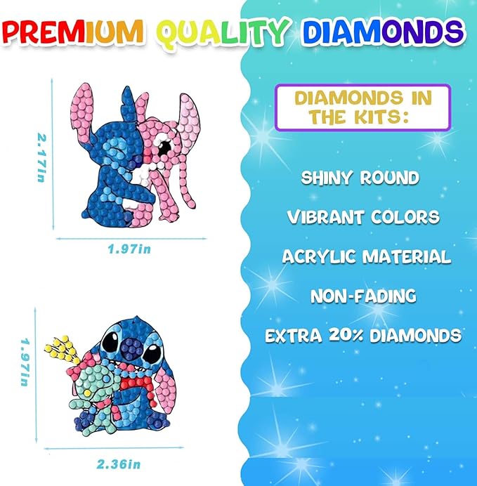 12 Pcs Diamond Art Stickers Kits for Kids, DIY Cartoon Paint by Numbers Diamonds Mosaic Stickers for Kids Arts Diamond Craft Stickers for Kids and Adult Beginners