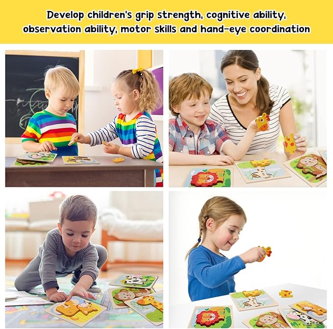 Wooden Toddler Puzzles for 1,2,3 Years, 5-Pack Animal Shape Puzzles for Kids 2-4, Montessori Educational Learning Toy Birthday Gifts for Boys and Girls