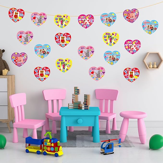Qyeahkj 36 Sets Valentine 's Day Craft for Kids DIY Valentines Day Heart Picture Frame Craft Kit Valentine Photo Frame Craft and Arts Kit for Home Class Kindergarten Party Art Activity
