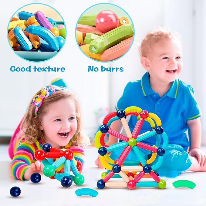 DMOlU 64PCS Magnetic Building Toy for Kids Stem Educational Toys for Toddlers Montessori Learning Magnetic Sticks and Balls,Gift for Christmas Birthday