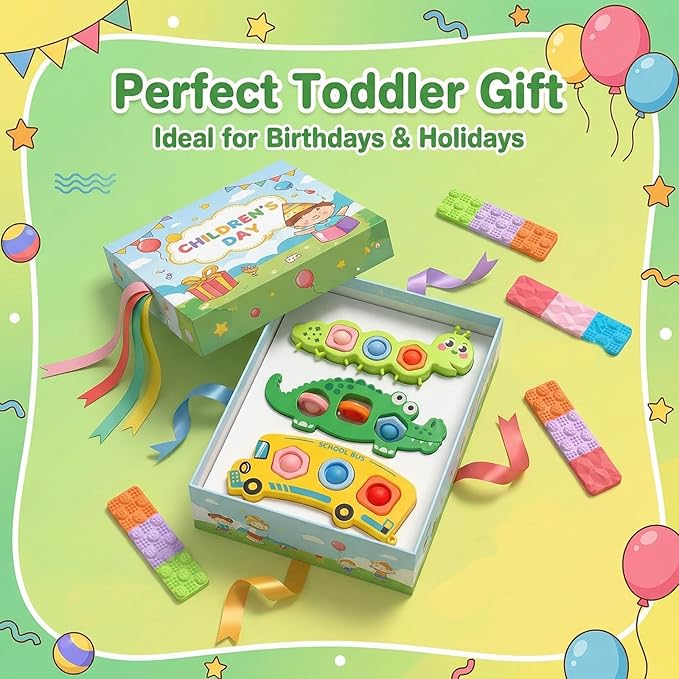7 Pcs Fidget Popper Sensory Toys for Airplane Travel, Toddler Car Activities, Montessori Toys, Sensory Toys for Autistic Kids, Pop Fidget Toys for Toddlers 1-3 Years Old