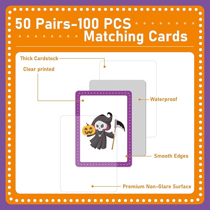 gisgfim 50 Pairs Memory Matching Game Happy Halloween Concentration Memory Games for Kids Educational Ages 3-8 A Fun & Fast Halloween Theme Memory Matching Games