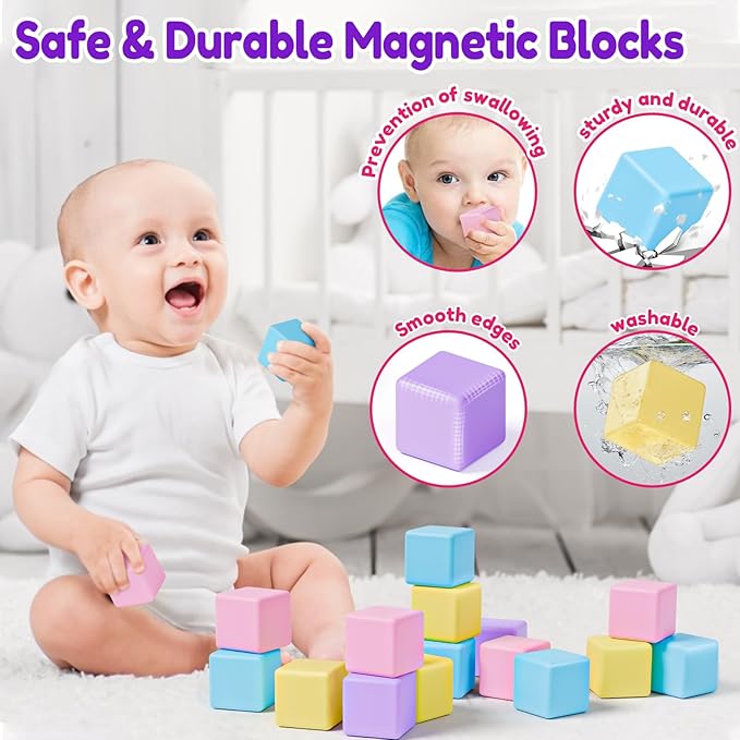 Magnetic Blocks for Toddlers Ages 3-5 Macaron 1.21 Inches Magnetic Building Blocks for Kids Ages 4-8 Gifts Montessori Magnet Cubes Sensory Toys for 3+ 4 5 6 7 Year Old Girls Boys Birthday Christmas