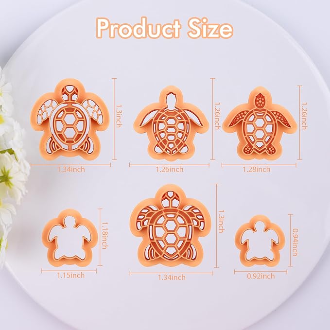 Puocaon Ocean Turtle Clay Cutters - 6 Pcs Embossed Turtle Clay Cutters for Polymer Clay Earrings, Ocean Life Clay Jewelry Cutters, 3D Print Sea Creature Polymer Clay Cutters for Earrings Jewelry