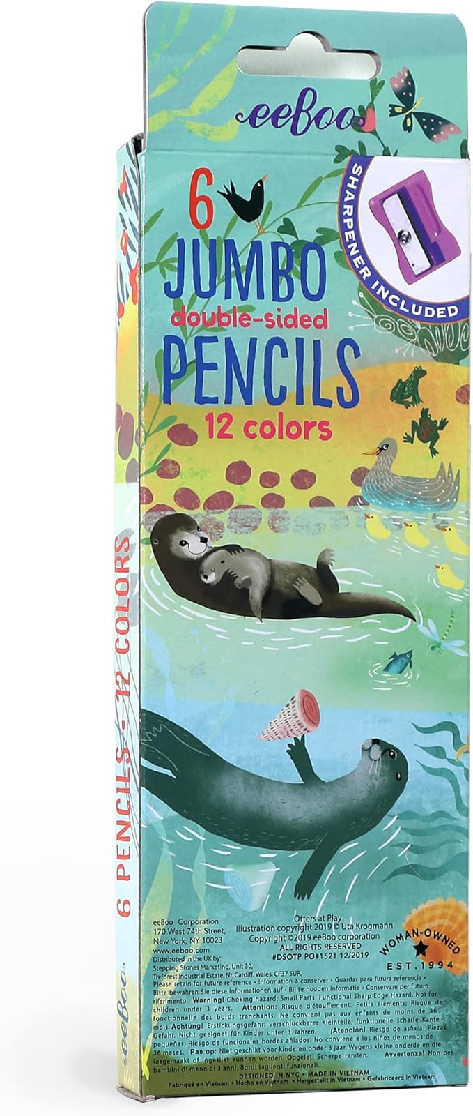 eeBoo: Otters at Play Jumbo Double-Sided Color Pencils/Set of 6, Colors That are Perfect for Doodling, Coloring, Sketching or Creating Artwork, for Kids or Adults