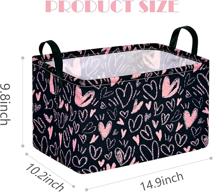 MAIZMZ Girls Basket Empty Gift Basket with Handles,Closet Shelf Storage Organizer Bins Heart Print Girls Nursery hamper Kids Toys Books Box Room Decor