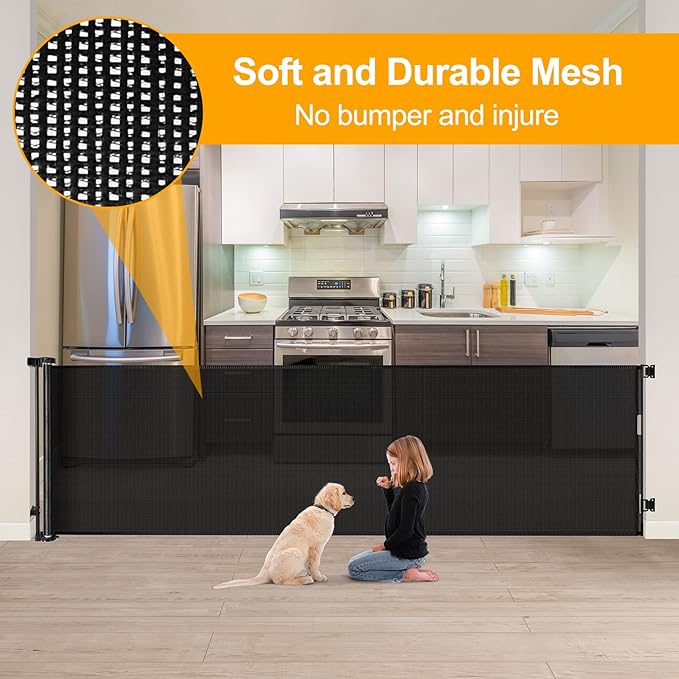 140 Inch Retractable Dog Gate Extra Wide Dog Gates for Large Openings Retractable Baby Gates for Doorway Extra Wide Baby Gate Long Dog Gates Indoor Extra Long Baby Gate Retractable Pet Gates for Kids