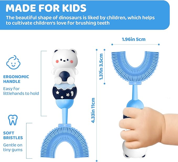 Toddler U-Shaped Toothbrush for 2-6 Years, Training Toothbrush, Kids Toothbrush, Food Grade Soft Silicone Brush Head, 360° Oral Teeth Cleaning Design for Kids, U-Shape Toothbrush for Kids (Blue)
