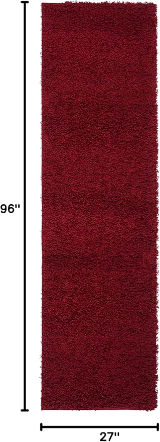SAFAVIEH Athens Shag Collection Runner Rug - 2'3" x 8', Red, Non-Shedding & Easy Care, 1.5-inch Thick Ideal for High Traffic Areas in Living Room, Bedroom (SGAS119R)