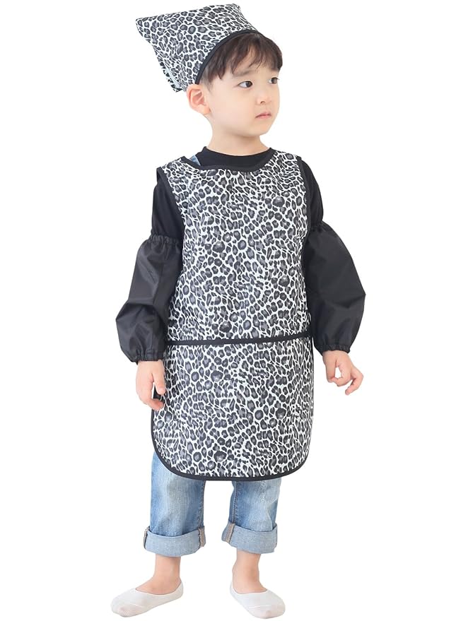 Children Waterproof Artist Painting Aprons or Art Smock 3PCS Set Black Leopard (32-S)