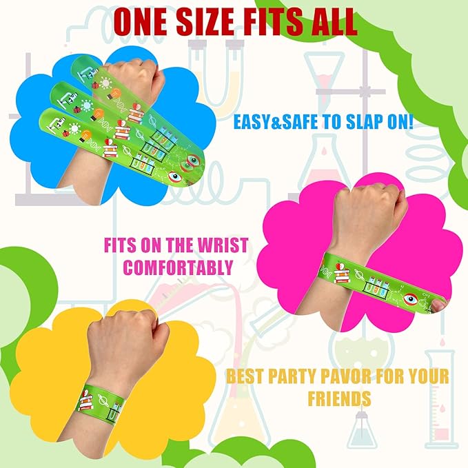 Marsui 48 Pcs Science Slap Bracelets Bulk Snap Bracelets for Science Party Favors Prizes Gifts Decorations Scientist Birthday Party Supplies, 24 Designs