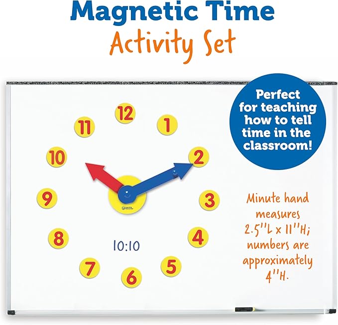 Learning Resources Magnetic Time Activity Set, Homeschool, Time Telling, Basic Math Skills, Giant Demo Clock, Whiteboard Accessories, Grades K+, Ages 5+