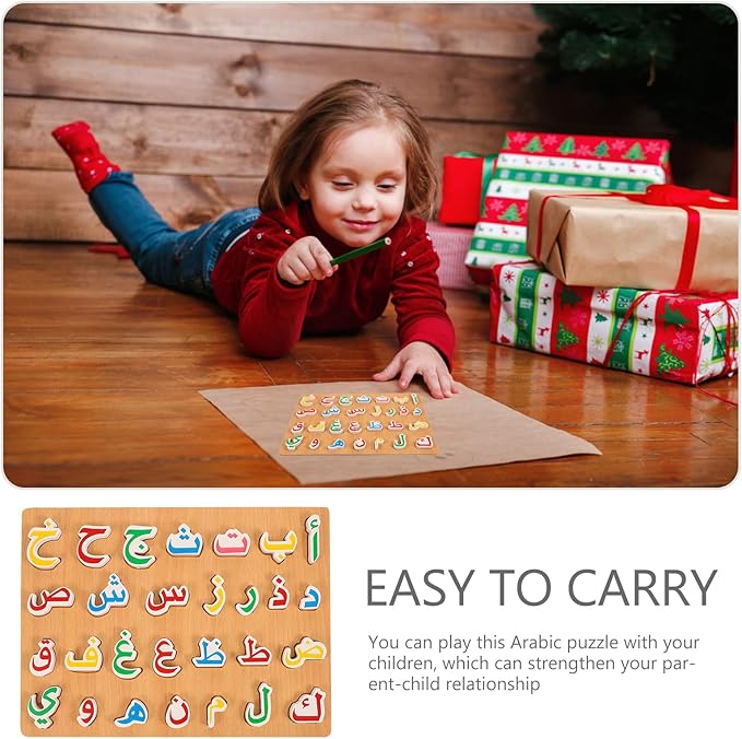 1 Set Wooden Arabic Alphabet Puzzle Childrens Montessori Preschool Education Hand Grip Puzzle Game for Kids Wooden Toys Educational Arabic Learning for Kids
