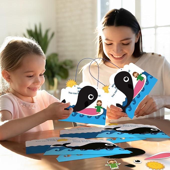 Wenqik 48 Pcs Jonah and The Whale Craft Kit DIY Christian Sunday School Crafts Jonah and The Whale Decorations Make Your Own Jonah and The Whale Set for Kids Classroom Fun Activities Art Supplies