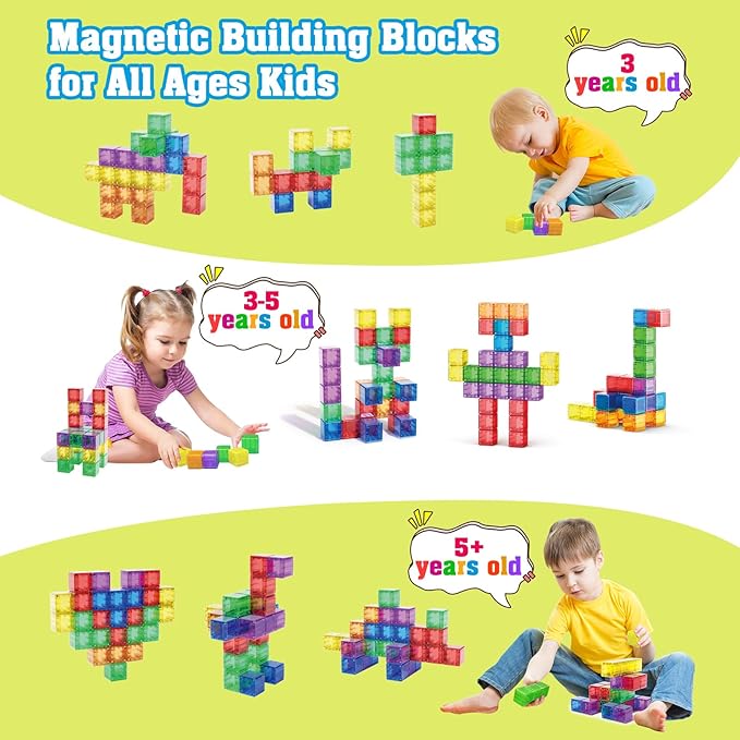 1.38 inch Magnetic Blocks Toddler Toys, 30pcs Translucent Building Blocks Building Toys for Ages 2-4 5-7, Preschool STEM Magnet Sensory Montessori Toys for 2 3 4 5 6 Year Old Boys Girls