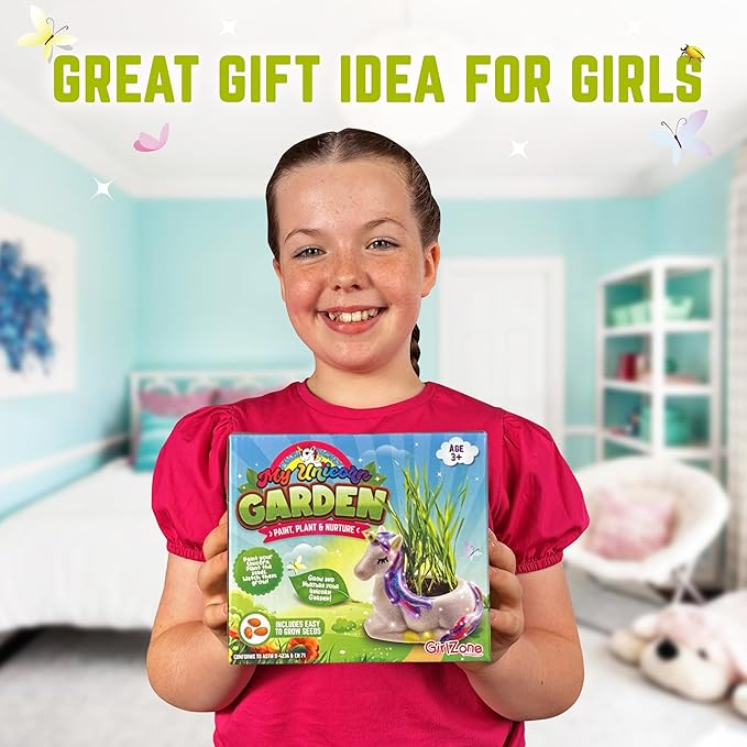 GirlZone Paint, Plant and Nurture My Unicorn Garden, DIY Garden Art Painting Kit and Kids Plant Growing Kit, Gift Idea and Crafts for Kids Ages 4-8