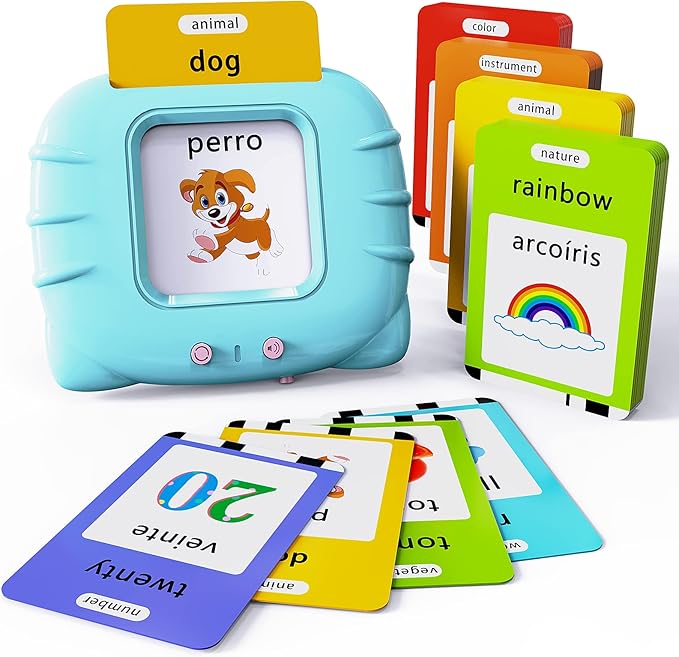 Lapare Spanish and English Bilingual Audible Flash Cards Toy with Music, Learn Spanish and English for Kids, Niñas, Niños, Bebes