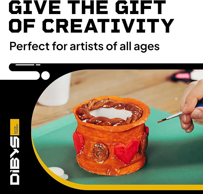 DIBYS at Home Pottery Kit for Adults & Kids | Air-Dry Clay Set with Sculpting Tools, Modeling Clay in White, Paints & Brushes | Creative DIY Kit for Kids & Adults | Arts & Crafts Gift Ideas