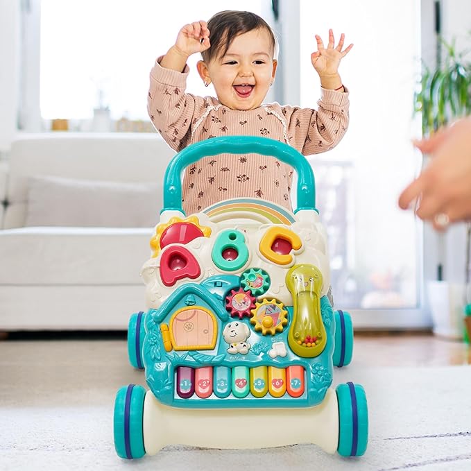 Sit-to-Stand Learning Walker 3 in1 Baby Walker Early Education Activity Center with Weight Design Sounds Music Phone Multifunctional Removable Play Panel Push Walker Toddler Toy Gift for Boys Girls