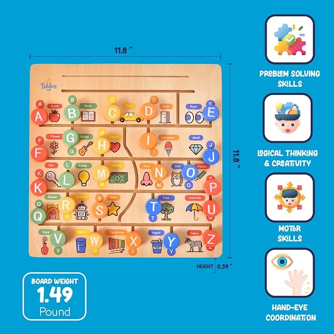 Maze & Trace Alphabet Double-Sided 8in1 Modes! Montessori Toy for Toddlers 3-6 Years. Wooden Puzzle, Flashcards, Tracing & 100+ Sight Words. Encourages Early Literacy & Motor Skills!