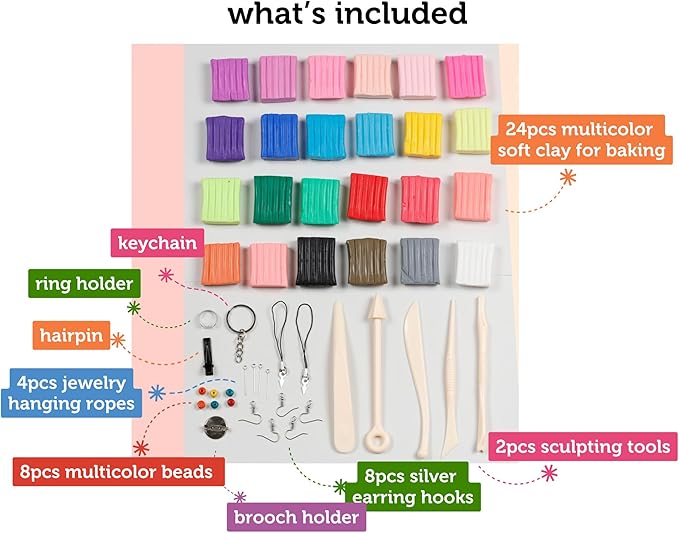 Incraftables Polymer Clay Kit (24 Colors Soft Block). Modeling Oven Bake Clay Kit for Adults, & Kids with Sculpting Tools. Non Toxic Molding Polymer Starter Baking Set for Jewelry Making
