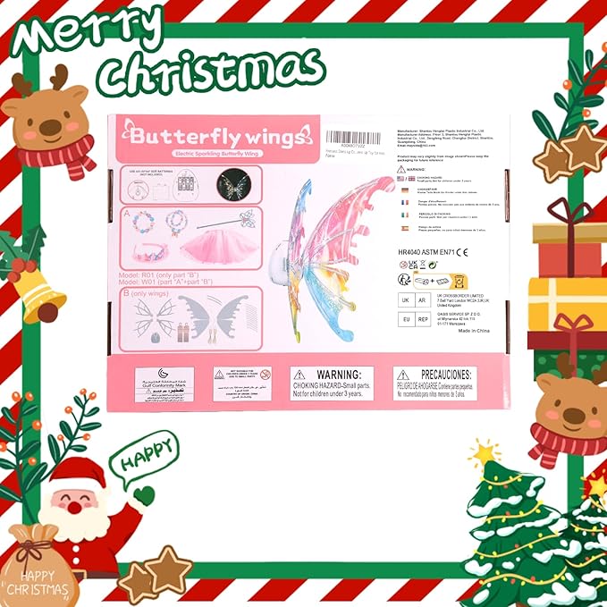 Princess Dress up Costume with Electric Fairy Wings for Girls 3-8, Light Up Moving Butterfly Wings with LED Lights&Music, Christmas Birthday Gift Princess Dresses with Crown/Wand/Bracelets/Necklaces