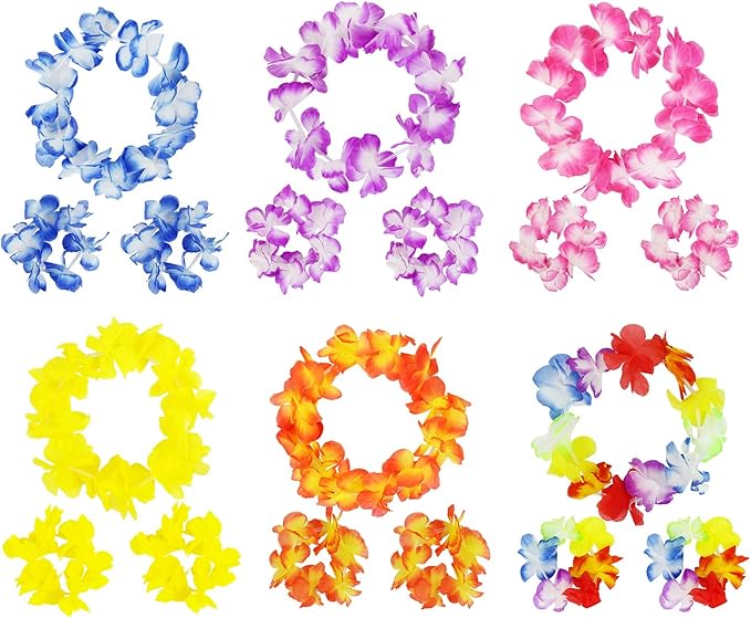 Ecore Fun Luau Party Supplies Leis Luau Party Decorations Hawaiian Leis Decorations Hawaiian Party Bracelet Necklace Headband-12 in 1