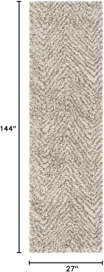 SAFAVIEH Hudson Shag Collection Runner Rug - 2'3" x 12', Ivory & Grey, Chevron Design, Non-Shedding & Easy Care, 2-inch Thick Ideal for High Traffic Areas in Living Room, Bedroom (SGH375A)