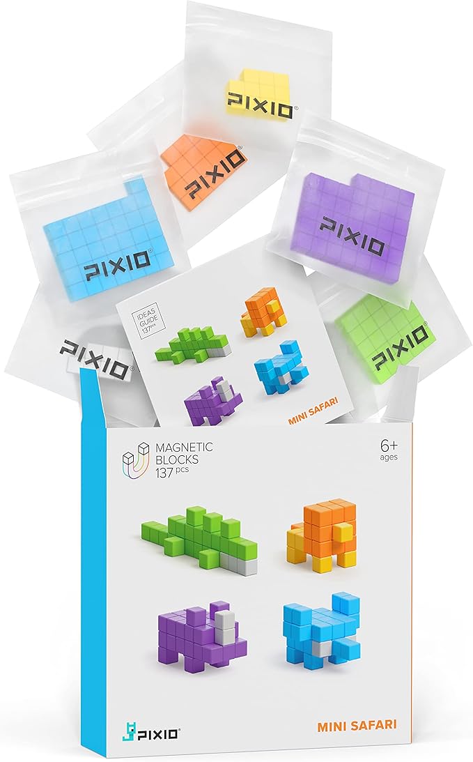 PIXIO Mini Safari - Tiny Magnetic Blocks Building Toy in The Pixel Art Style with Free App - 5/16" Plastic Cubes with 6 Magnets Inside - Open Ended Toy - Creativity Toy for Ages 6+