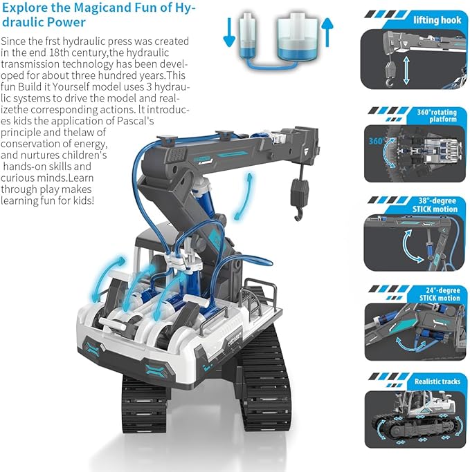 6-in-1 Educational Building Science Experiment Set - Hydraulic Powered Robot Kit Toys for Kids| STEM Toys for Boys Age 8-12,13,14,15, The Best Gifts for Kids Boys Girls