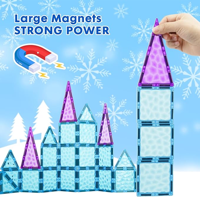 Magnetic Tiles 26 pcs Frozen Castle Magnetic Tiles - 3D Diamond Building Blocks, STEM Educational Kids Toys for Pretend Play, Birthday Gifts Montessori Sensory Educational Magnet Toys
