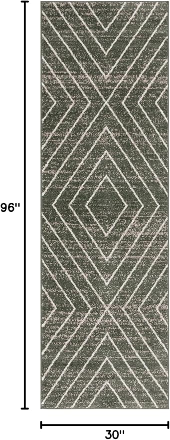 SAFAVIEH Adirondack Collection Runner Rug - 2'6" x 8', Green & Ivory, Geometric Design, Ideal for High Traffic Areas in Entryway, Kitchen & Bathroom (ADR251X-28)