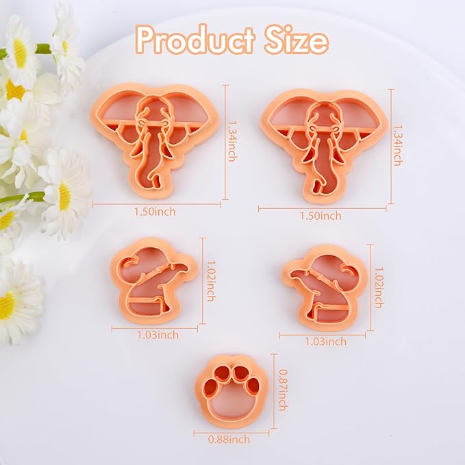 Puocaon Elephant Polymer Clay Cutters 5 Pcs, Mirrored Shape Baby Elephant Clay Cutters for Earrings, Paw Clay Earring Cutters