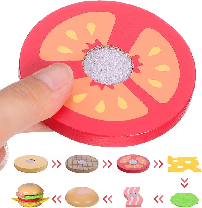 Vaguelly 1 Set Hamburger French Fries Combo Simulation Wooden Food Toys Wooden Kitchen Food Fake Food Wood Pretend Food Kitchen Play Food Happy Burgers Household Paper Bread Child