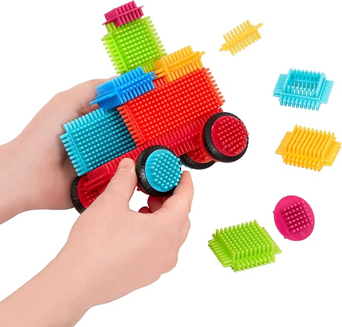 Battat- Bristle Blocks- STEM Interlocking Building Blocks- 50 pc Playset- Reusable Carry Case - Developmental Toys for Toddlers & Kids- Basic Builder Case- 2 Years +
