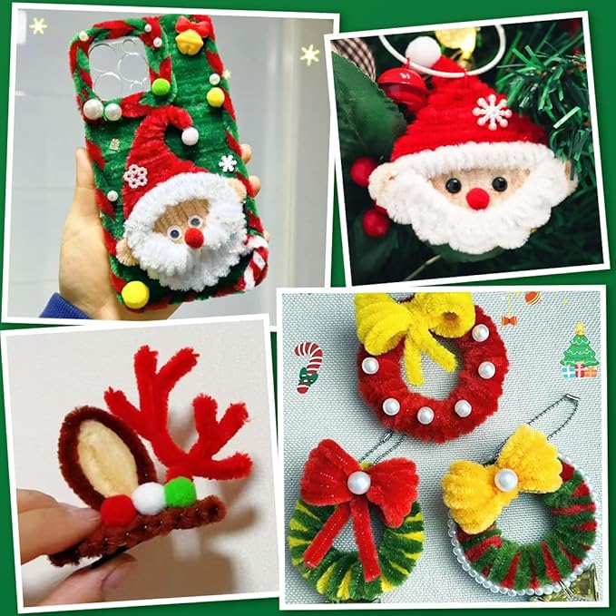 180pcs Christmas Pipe Cleaners, Pipe Cleaners for Crafts, Craft Supplies Multicolor Chenille Stems for Art&Craft Christmas DIY Projects(10colors,Christmas)