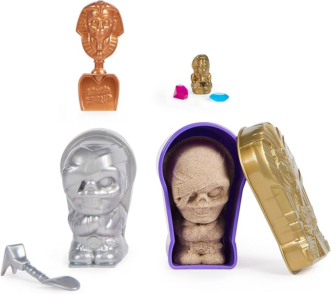 Kinetic Sand, Mini Mummy 170g Magic Sand, Kinetic Sand Brown, 1 Surprise Figure, 2 Accessories and 3 Gems Included, Toys for Boys and Girls 3 Years Old