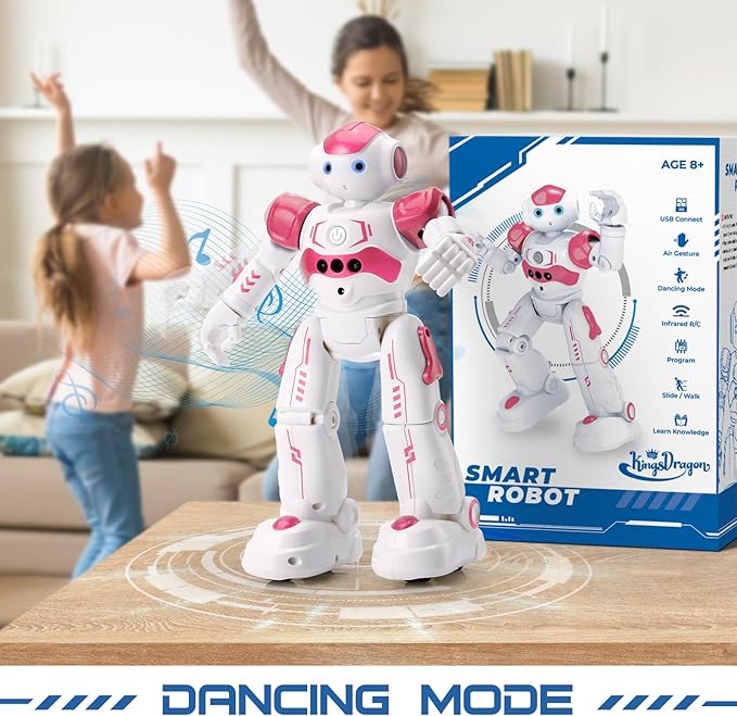 KingsDragon RC Robot Toys for Kids, Gesture & Sensing Remote Control Robot for Age 3 4 5 6 7 8 Year Old Boys Girls Birthday Present (Pink)