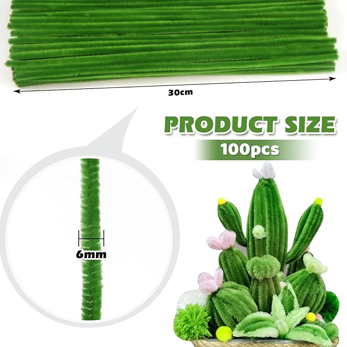 TOAOB 100pcs Pipe Cleaners Grass Green Pipe Cleaners Chenille Stems 6mm x 12 Inch Fuzzy Sticks Craft Supplies for Art DIY Crafts Decorations
