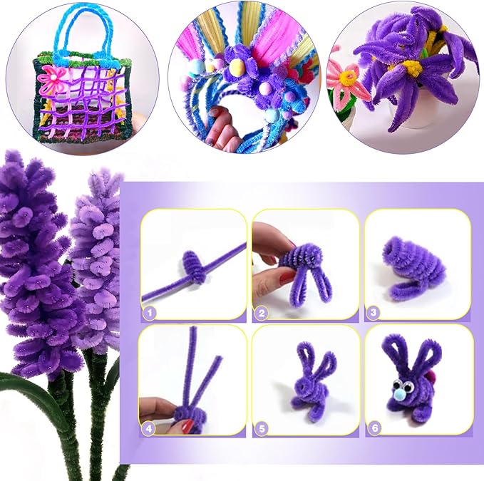 TOAOB 100pcs Pipe Cleaners Purple Pipe Cleaners Chenille Stems 6mm x 12 Inch Pipe Cleaners Craft Supplies for Art DIY Crafts Decorations