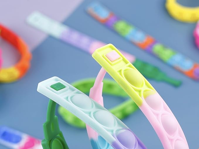 28Pcs Pop Bracelet Fidget Toy, Wearable Fidget Bracelets Push Poping Bubble Sensory Toys Stress Relief Finger Press Silicone Wristband for Kids and Adults ADHD ADD Autism Anxiety