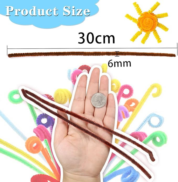 TOAOB 100pcs Pipe Cleaners Brown Chenille Stems 6mm x 12 Inch Fuzzy Sticks Craft Supplies for Art DIY Crafts Decorations