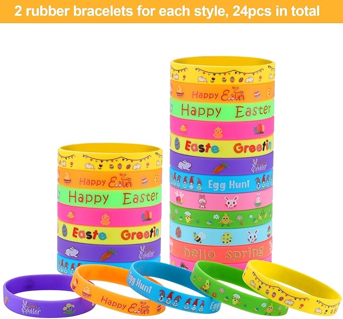 xutengy 48Pcs Easter Party Favors Decorations Slap Bracelets Rubber Wristbands for Kids Girls Boys,Easter Basket Stuffers Easter Egg Fillers Gifts for Toddlers